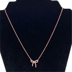Ruella Bedazzled Ribbon Charm Necklace Womens Rose‎ Gold Elegant Chain 21-50cm